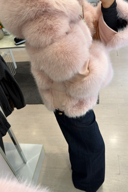 Pelliccia eco con dettagli leather-effect rosa yl