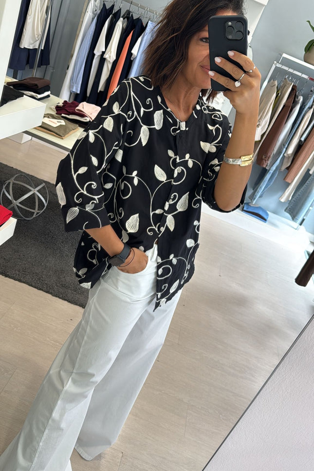 Camicia ricamo nera cc