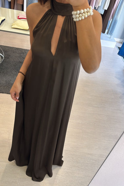 Abito lungo in satin cioccolato kk