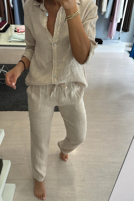 Pantalone slim in lino sabbia sl