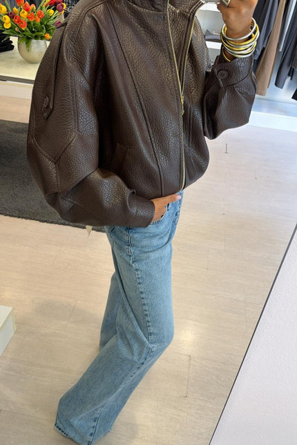 Bomber cioccolato ecopelle martellata kk
