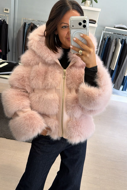 Pelliccia eco con dettagli leather-effect rosa yl