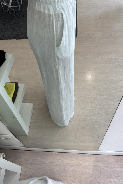Pantalone dritto in lino bianco sl