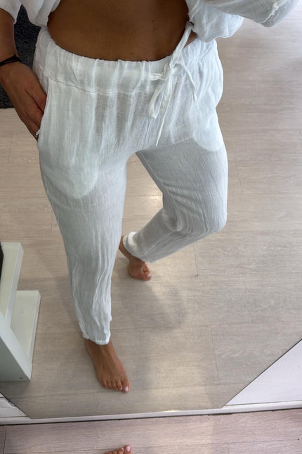 Pantalone slim in lino bianco sl