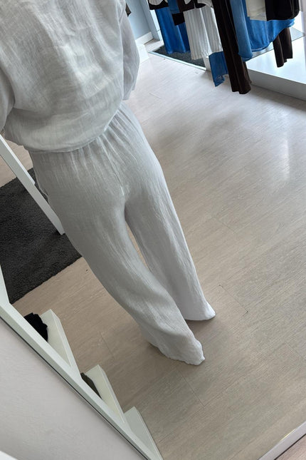 Pantalone dritto in lino bianco sl