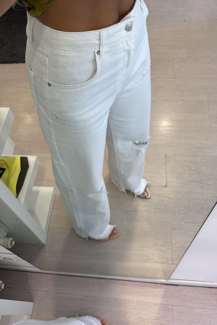 Jeans straight strappi bianco kn