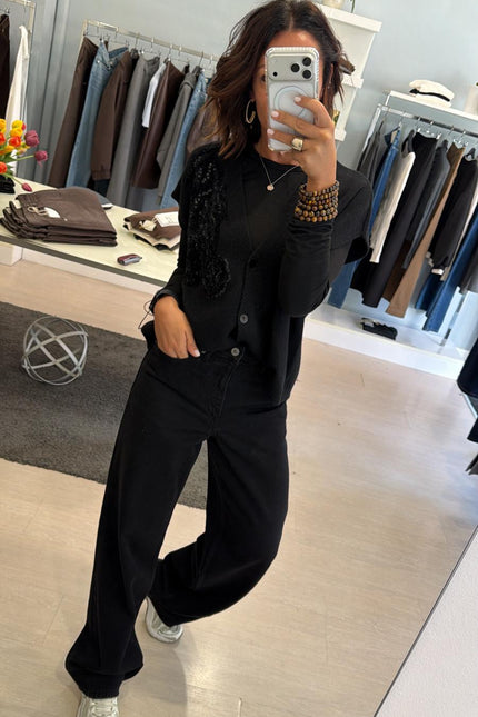 Gilet nero in maglia con ricamo kk