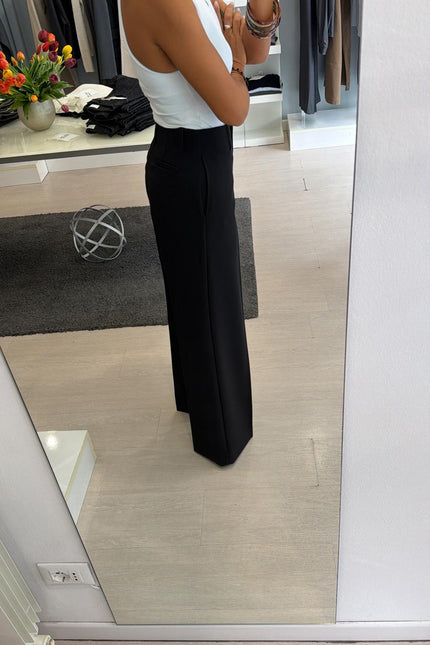 Pantalone dritto nero completo giacca asimmetrica kk