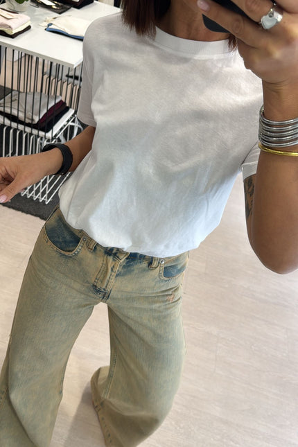 Jeans wide leg sfumato sabbia