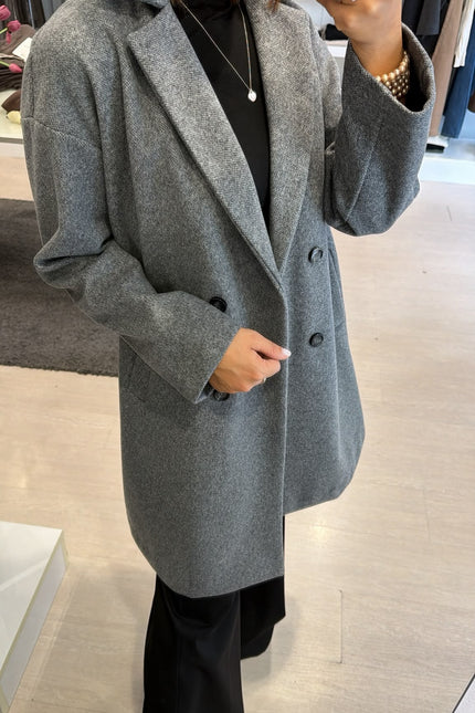 Cappotto Doppiopetto Grigio Melange Ak