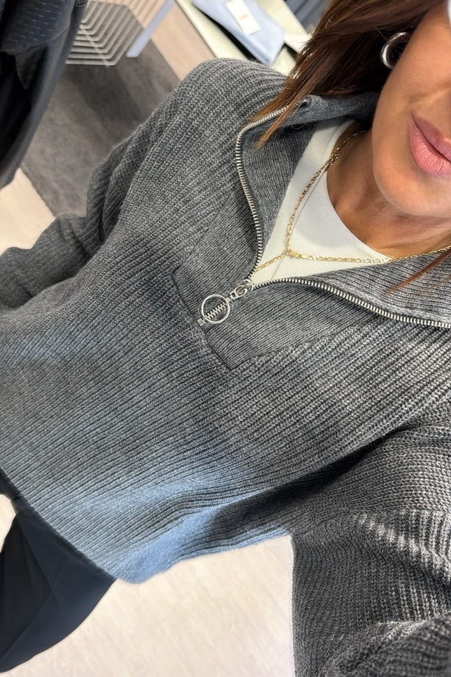Maglia a coste mezza zip grigia kn