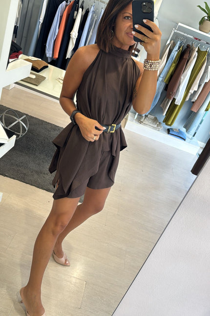 Camicia asimmetrica lino e viscosa cioccolato kk