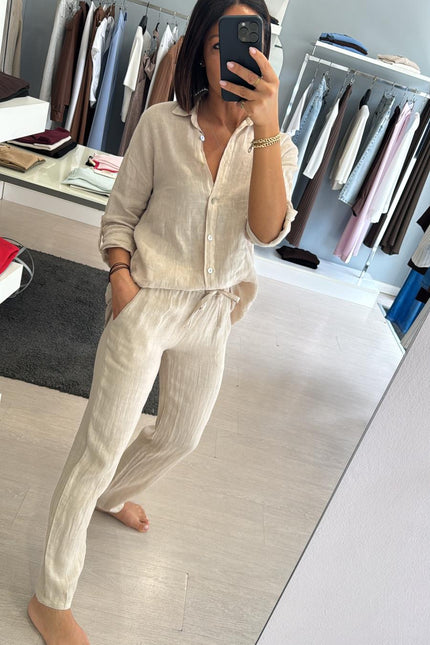 Pantalone slim in lino sabbia sl