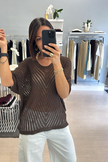 Maglia traforata cioccolato