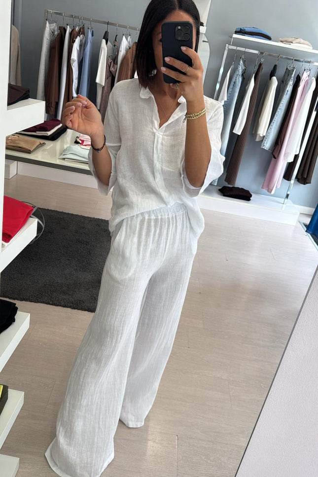 Pantalone dritto in lino bianco sl