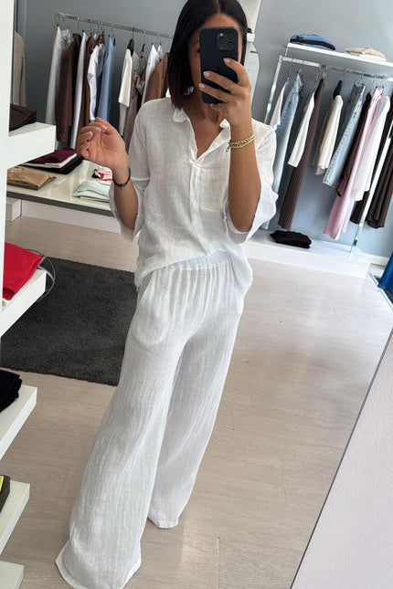 Camicia coreana in lino bianca sl