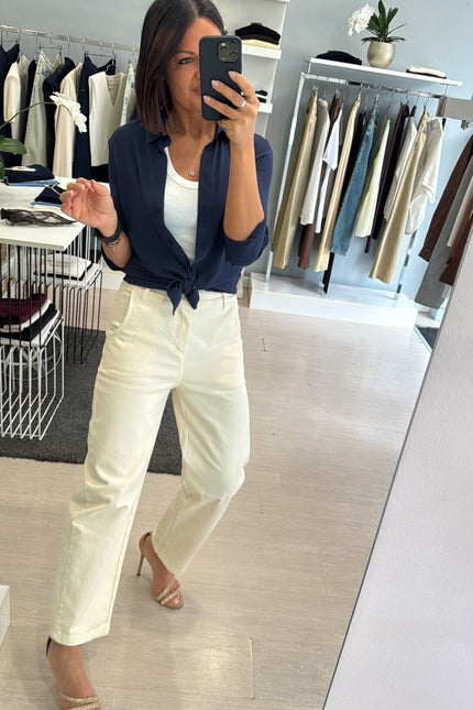 Pantalone barrel avorio kn