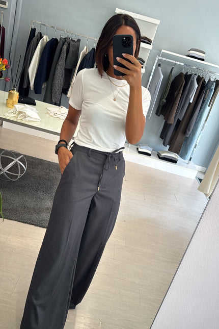 Pantalone dritto completo overshirt grigio piombo ak