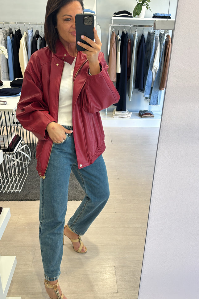 Bomber ecopelle rosso