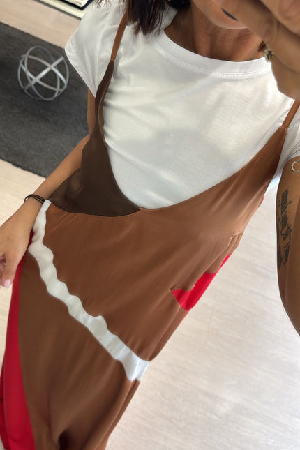 Abito lungo geometrico in satin kk