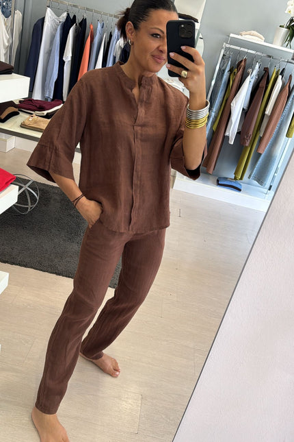 Camicia coreana in lino cioccolato sl