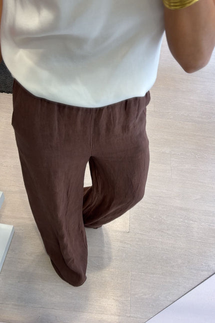 Pantalone dritto in lino cioccolato sl