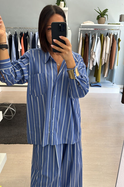 Camicia oversize a righe azzurro avio  cc