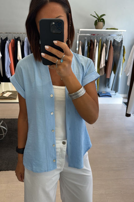Camicia manica corta azzurro polvere cc