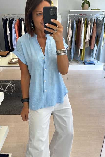 Camicia manica corta azzurro polvere cc