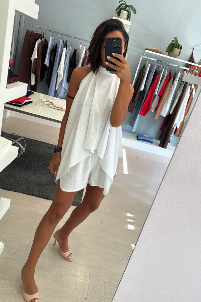 Camicia asimmetrica lino e viscosa bianca kk