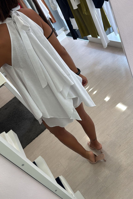 Camicia asimmetrica lino e viscosa bianca kk
