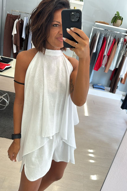 Camicia asimmetrica lino e viscosa bianca kk