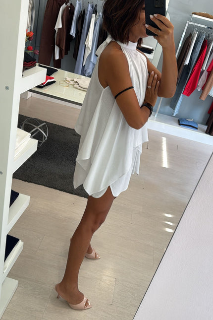 Camicia asimmetrica lino e viscosa bianca kk