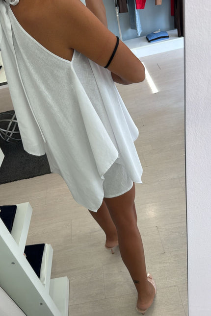 Camicia asimmetrica lino e viscosa bianca kk