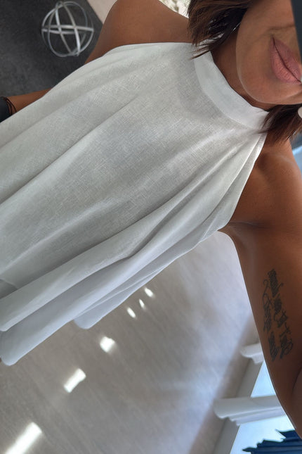 Camicia asimmetrica lino e viscosa bianca kk
