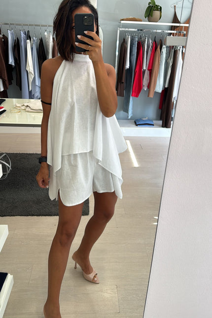 Camicia asimmetrica lino e viscosa bianca kk