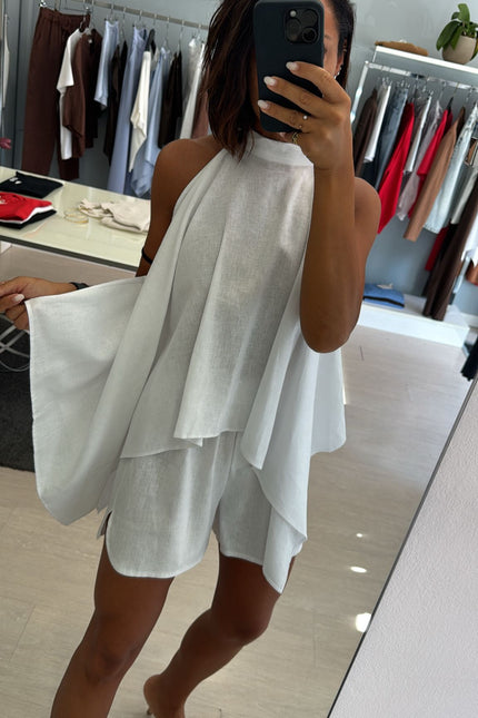 Camicia asimmetrica lino e viscosa bianca kk