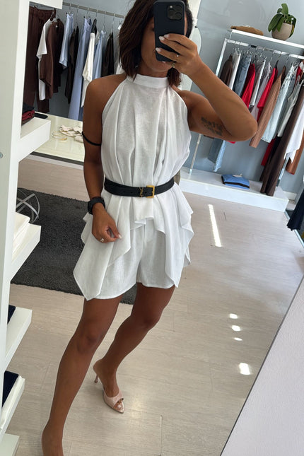 Camicia asimmetrica lino e viscosa bianca kk