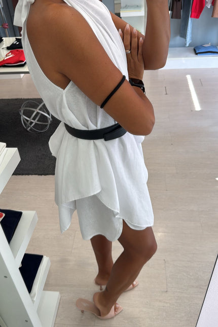 Camicia asimmetrica lino e viscosa bianca kk