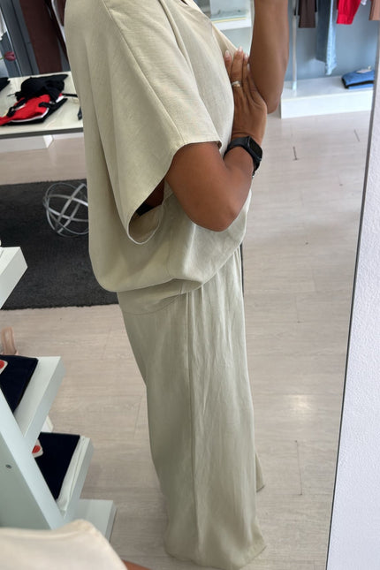 Camicia scollo V lino e viscosa sabbia kk