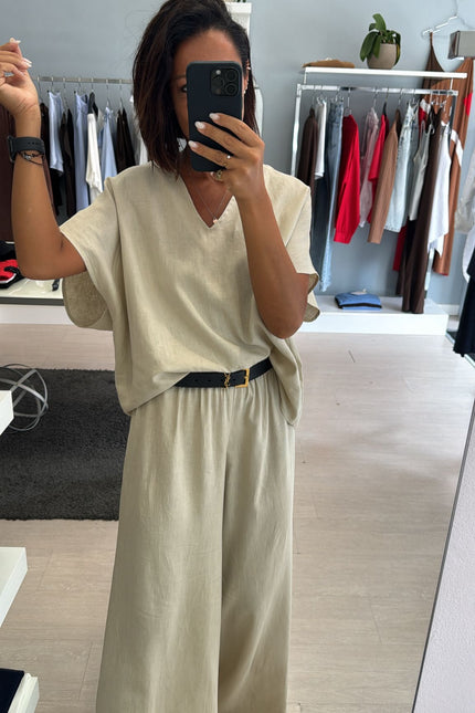 Pantalone lino e viscosa sabbia kk