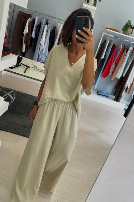 Pantalone lino e viscosa sabbia kk
