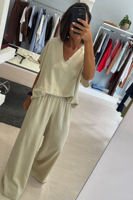 Pantalone lino e viscosa sabbia kk