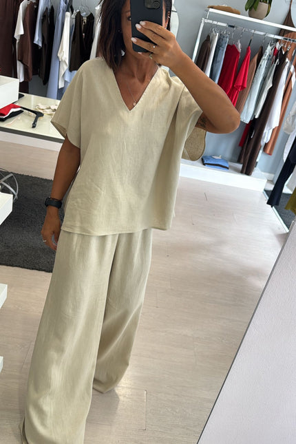 Pantalone lino e viscosa sabbia kk