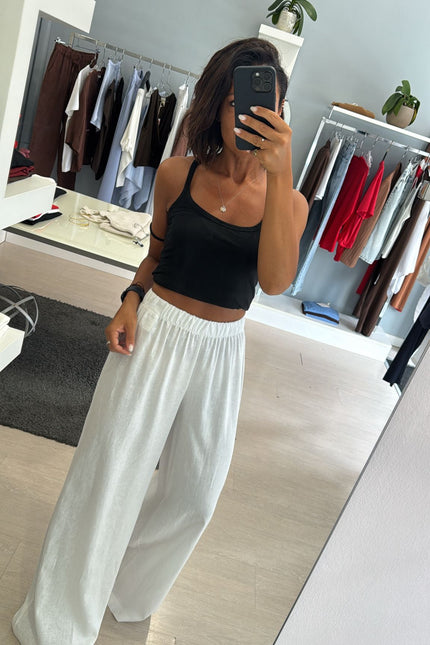 Pantalone lino e viscosa bianco kk