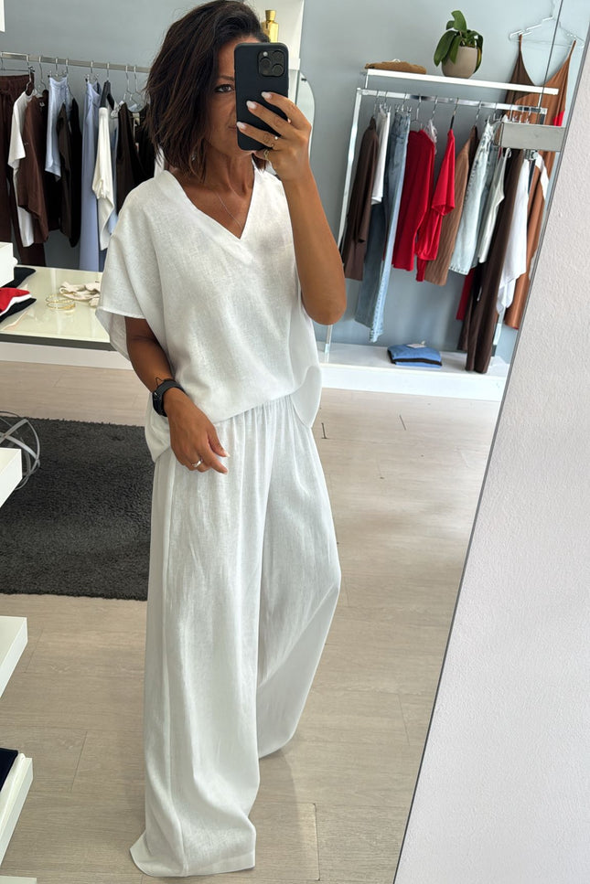 Camicia scollo V lino e viscosa bianco KK