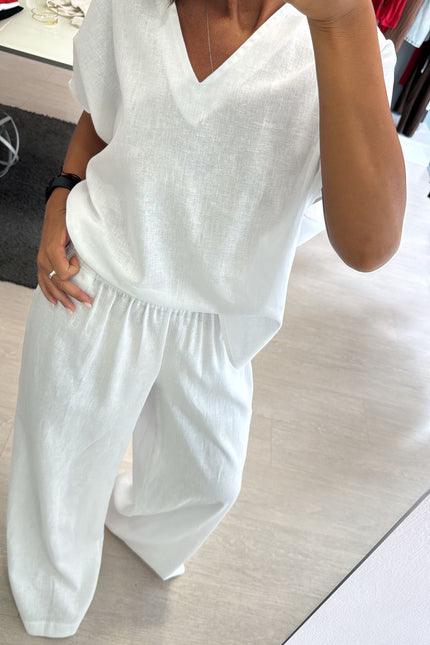 Camicia scollo V lino e viscosa bianco KK