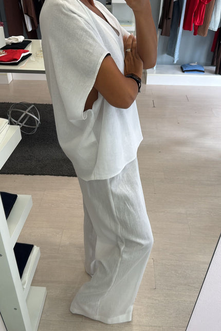 Camicia scollo V lino e viscosa bianco KK
