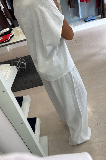 Camicia scollo V lino e viscosa bianco KK