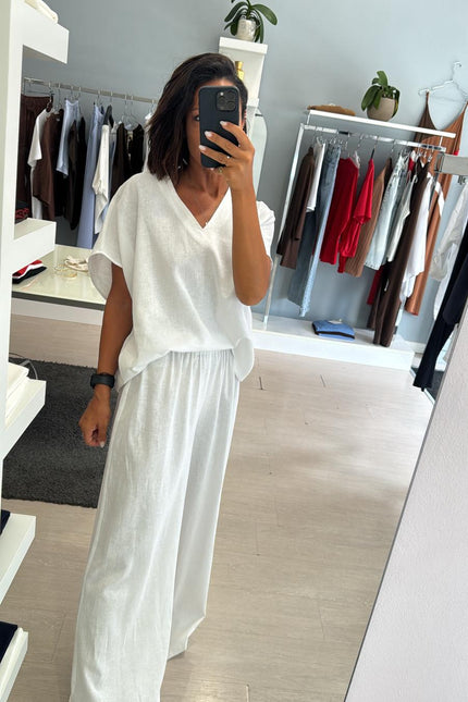 Pantalone lino e viscosa bianco kk